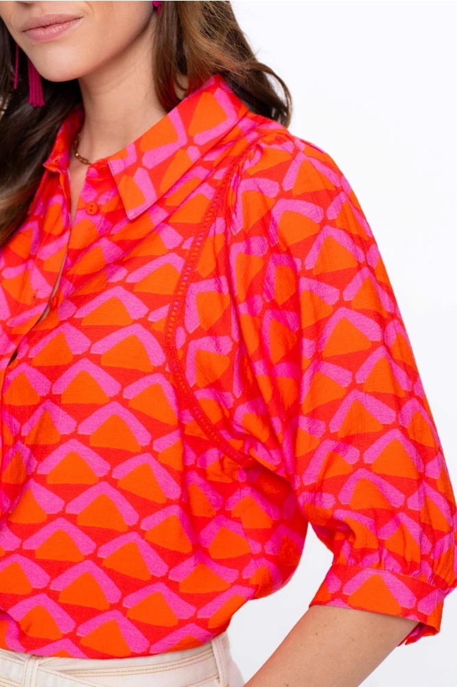 RETRO BLOUSE MET DRIEKWART MOUWEN 53243 20 CORAL/PINK